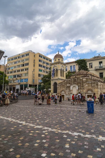 Atenas Grécia Julho 2018 Praça Monastiraki Dos Pontos Mais Animados — Fotografia de Stock