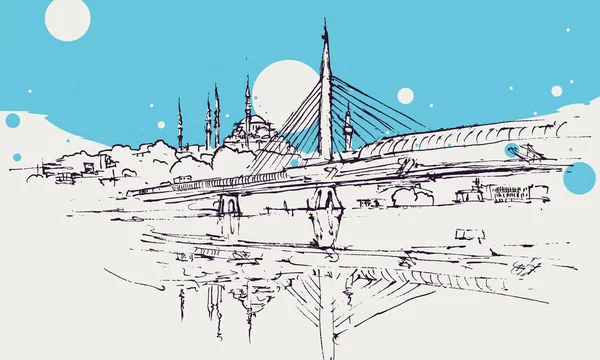 Ritning skiss illustration av Metro bron i Istanbul — Stock vektor
