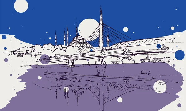 Tekening schets illustratie van de brug van de Metro in Istanbul — Stockvector