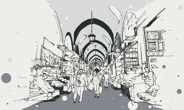 Illustration de croquis du bazar égyptien, Istanbul — Image vectorielle