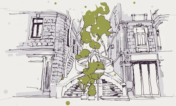 Ritning skiss illustration av Kamondo trappor i Galata, Istanbu — Stock vektor