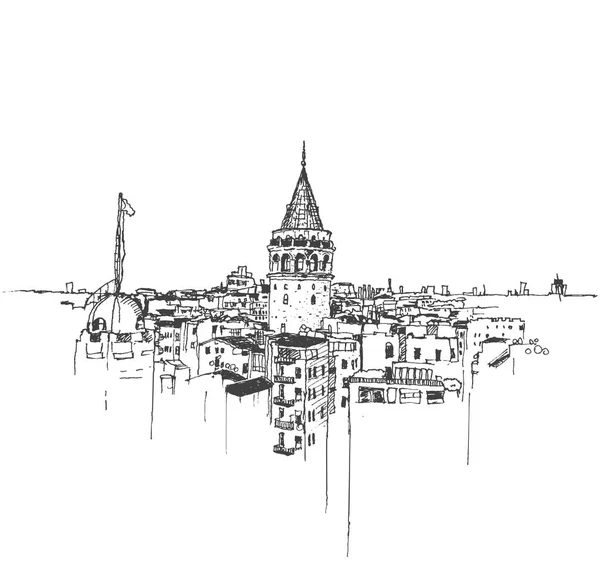 갈라타 타워, 이스탄불의 드로잉 스케치 일러스트 — 스톡 벡터