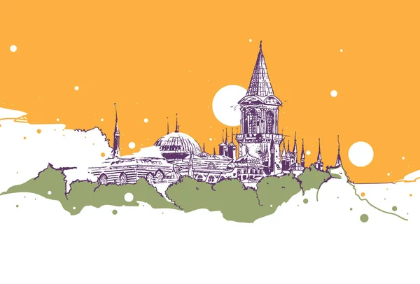 Tekening schets illustratie van Topkapi paleis, Istanbul — Stockvector