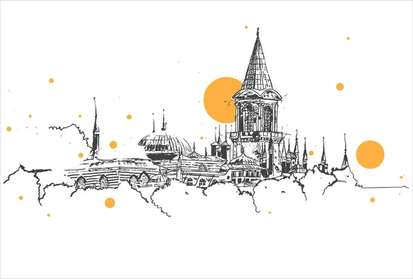 탑카프 궁전, 이스탄불의 드로잉 스케치 일러스트 — 스톡 벡터