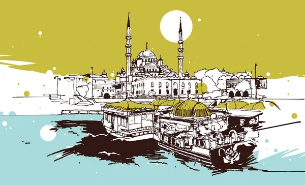 Zeichnung Skizze Illustration von eminonu, Istanbul — Stockvektor