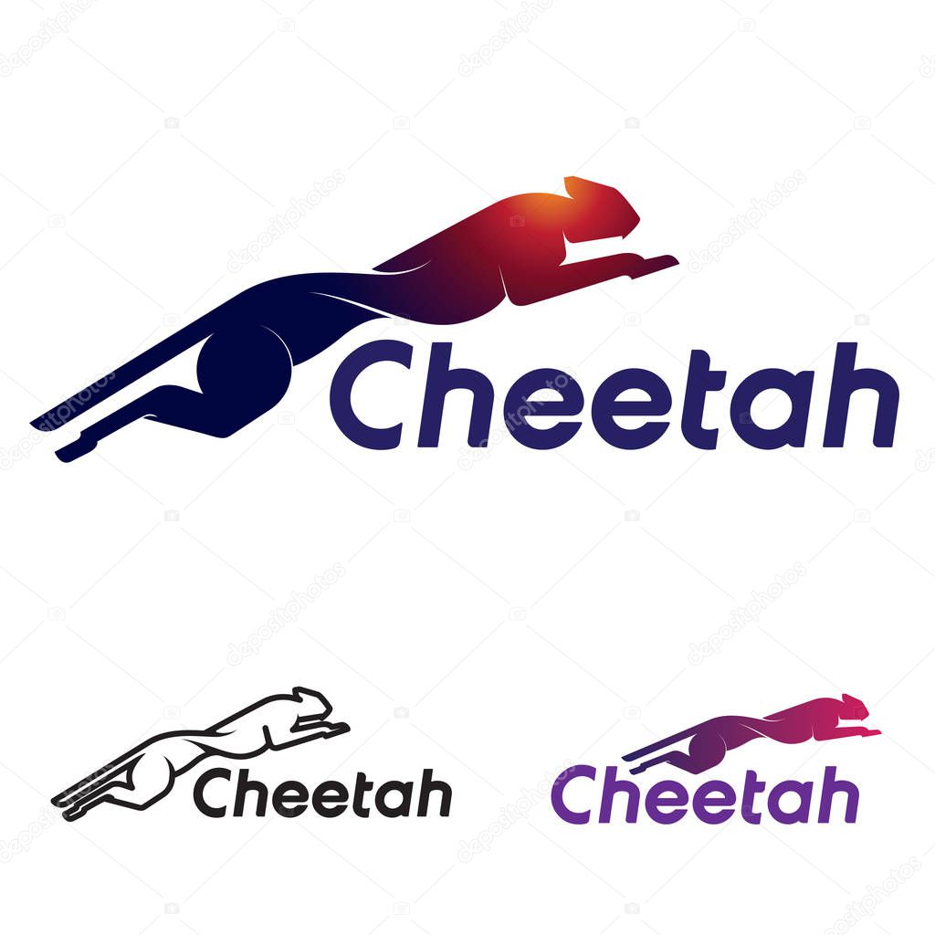Abstract cheetah icon, stylized jumping cheetah design element