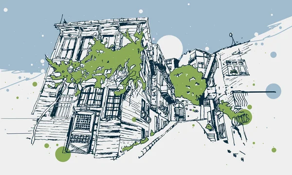 Dessin du quartier Balat à Istanbul — Image vectorielle