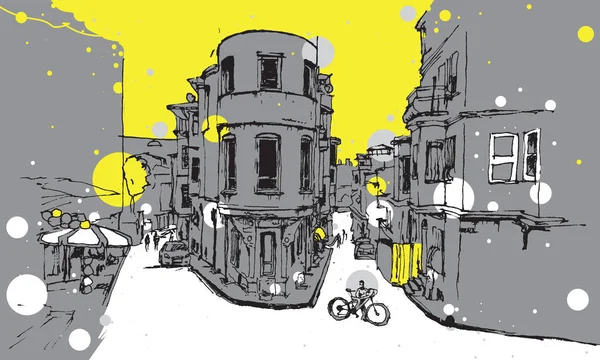 Dessin du quartier Balat à Istanbul — Image vectorielle