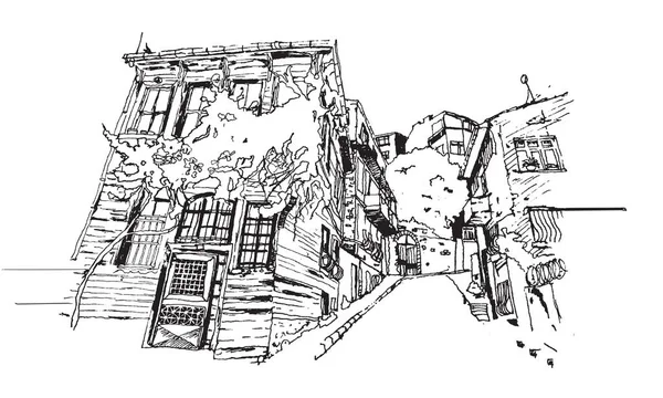 Dibujo del distrito de Balat en Estambul — Archivo Imágenes Vectoriales