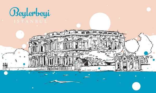 Drawing sketch illustration of Beylerbeyi Palace — Stock Vector