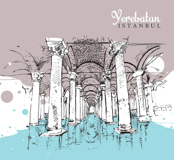 Drawing sketch illustration of Yerebatan — Stock Vector