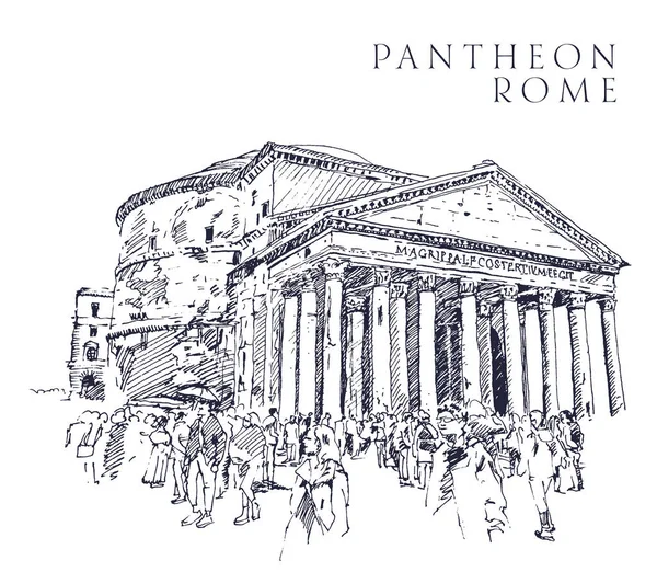 Dibujo ilustración del Panteón, Roma — Vector de stock