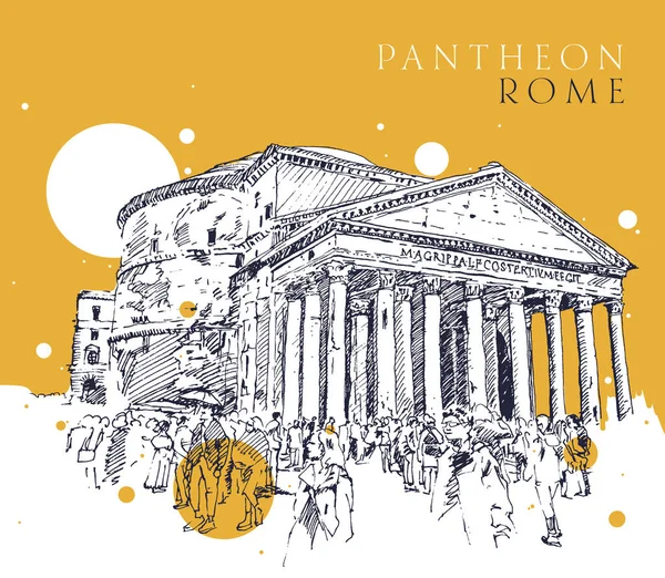 Vázlatrajz illusztrációja a Pantheonról, Rómáról — Stock Vector