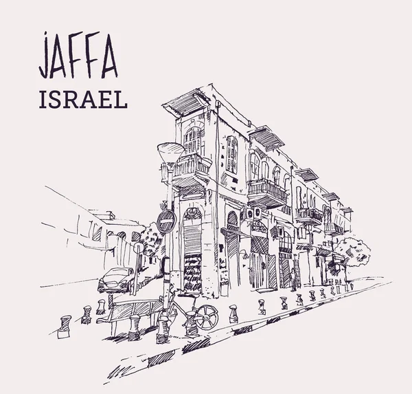 Ritning skiss illustration av Jaffa, Israel — Stock vektor