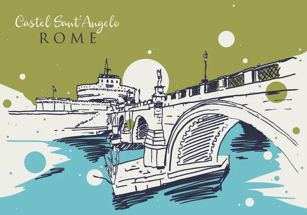 Dibujo ilustración de Castel Sant 'Angelo en Roma — Vector de stock