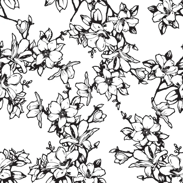 Hermoso sketchy magnolia ramitas sin costura de fondo — Archivo Imágenes Vectoriales