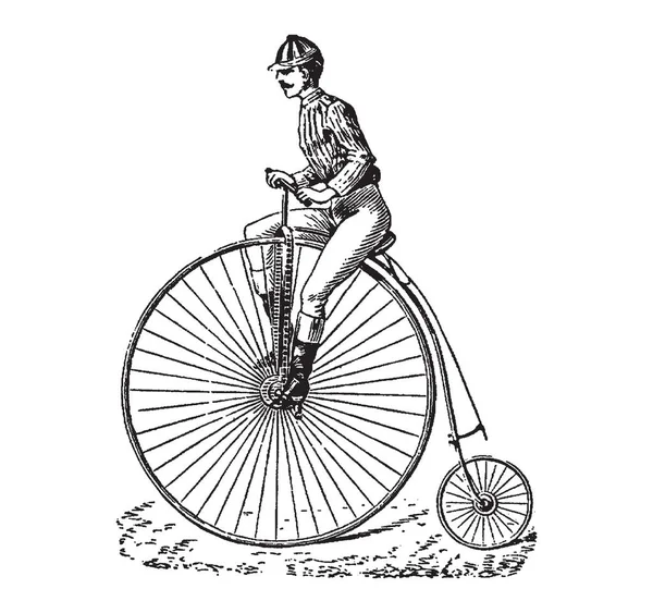Vintage Grawerowanie mężczyzny jazda na rowerze — Wektor stockowy