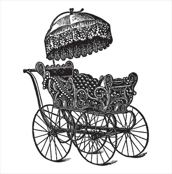 Vintage gravyr av en barnvagn — Stock vektor
