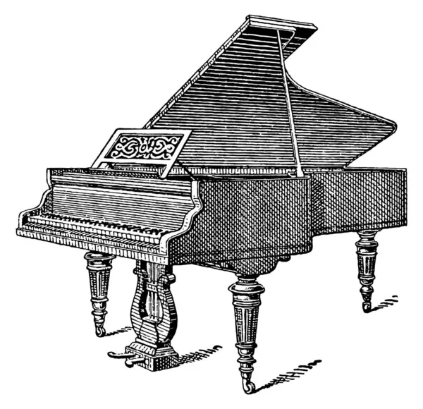 Gravura vintage de um piano de cauda — Vetor de Stock