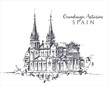 Drawing sketch illustration of Santa Maria Basilica, Spain clipart