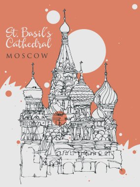 Drawing sketch illustration of St. Basil Cathedral in Moscow clipart