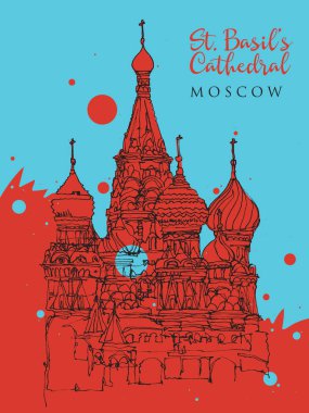 Drawing sketch illustration of St. Basil Cathedral in Moscow clipart