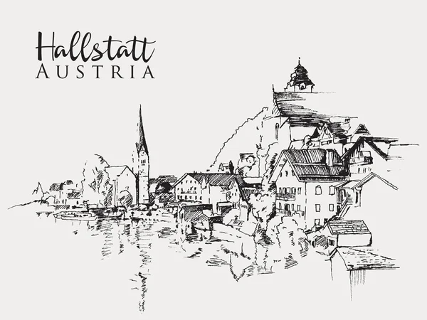 Rysunek szkic ilustracja Hallstatt — Wektor stockowy