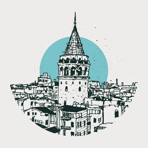 Rajz Vázlat Illusztráció Galata Tower Környező Épületek Szimbolikus Mérföldkő Isztambul — Stock Vector