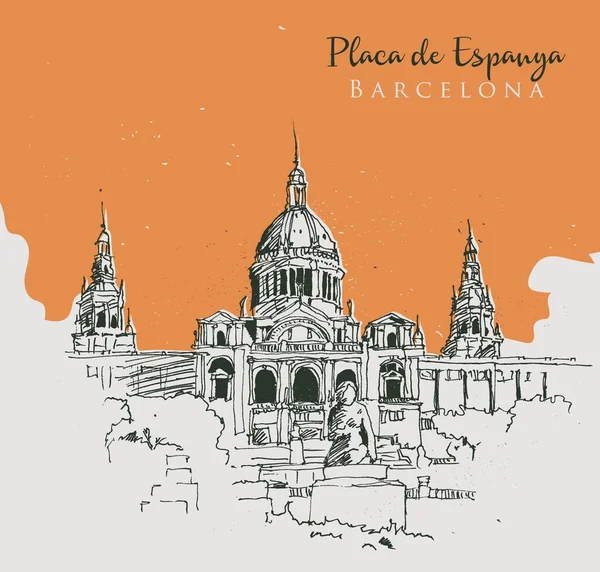 Dibujo Ilustración Del Museo Nacional Arte Placa Espanya Barcelona — Archivo Imágenes Vectoriales