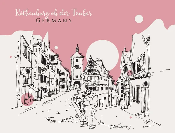 Tekening Van Rothenburg Der Tauber Duitsland — Stockvector