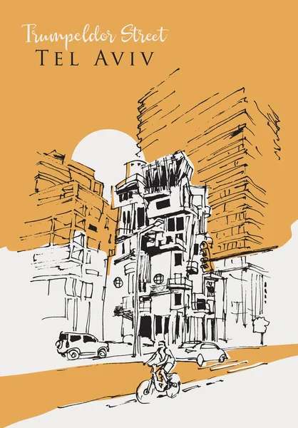 Disegno Schizzo Illustrazione Trumpeldor Street Lungo Passeggiata Tel Aviv Israele — Vettoriale Stock