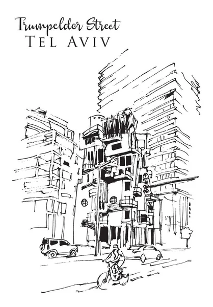 Tekening Illustratie Van Trumpeldor Street Langs Promenade Van Tel Aviv — Stockvector