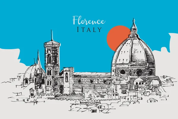 Zeichnung Skizze Illustration Der Kathedrale Santa Maria Del Fiore Florenz — Stockvektor