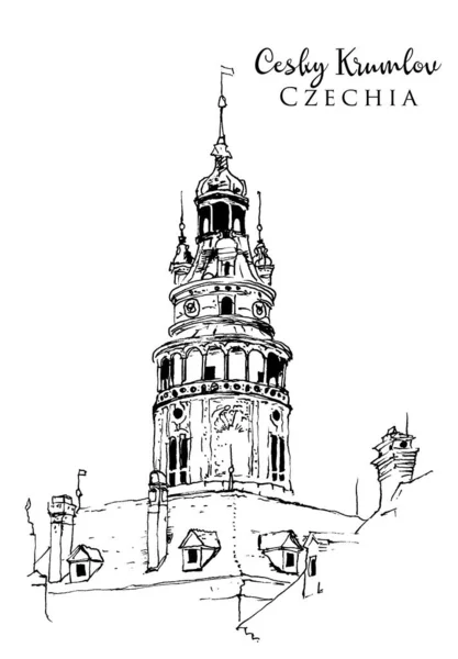 Desenho Ilustração Esboço Cesky Krumlov Castelo Torre República Checa Tchecoslováquia — Vetor de Stock