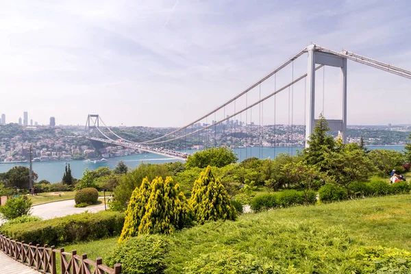 Istanbul Turkey May 2015 Panoramic View Bosphorus Bogazici Bridgefrom Otagtepe — Stock Photo, Image