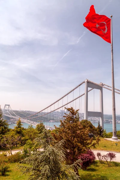 Panoramic View Bosphorus Bogazici Bridgefrom Otagtepe Lookout Hill Park Asia — Stock Photo, Image