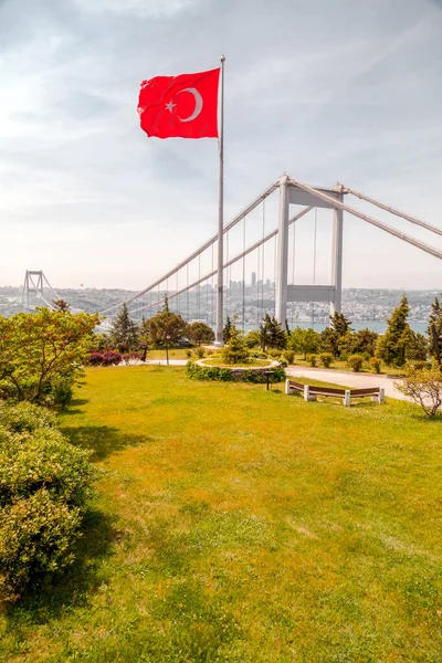 Panoramic View Bosphorus Bogazici Bridgefrom Otagtepe Lookout Hill Park Asia — Stock Photo, Image