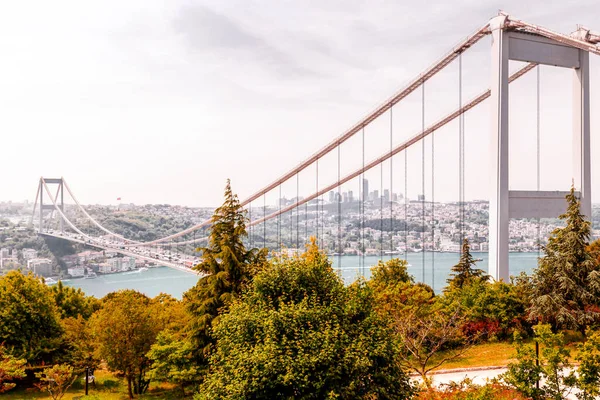 Panoramic View Bosphorus Bogazici Bridgefrom Otagtepe Lookout Hill Park Asia — Stock Photo, Image