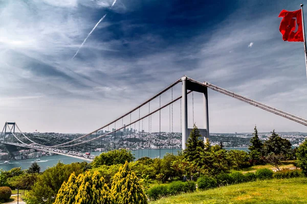 Panoramic View Bosphorus Bogazici Bridgefrom Otagtepe Lookout Hill Park Asia — Stock Photo, Image