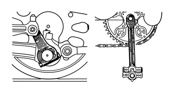 Vintage Engraving Style Vector Illustration Treadle Press Pedal Design Plan — 스톡 벡터