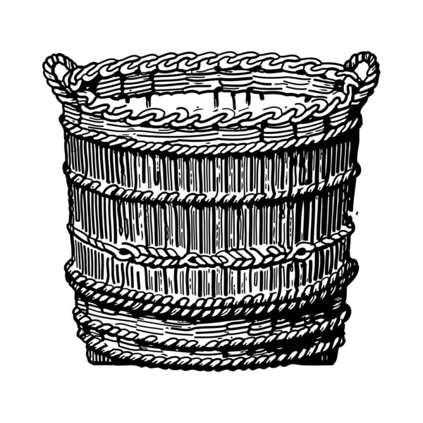 机织篮子的复古雕刻风格矢量图解 — 图库矢量图片