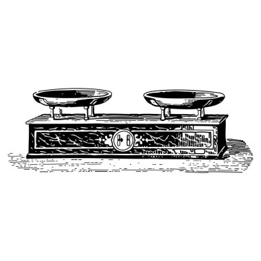 Vintage engraving style vector illustration of a mechanical weighing scale clipart