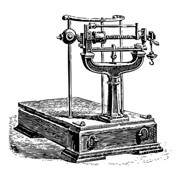 Vintage Graveerstijl Vector Illustratie Van Een Mechanische Weegschaal — Stockvector