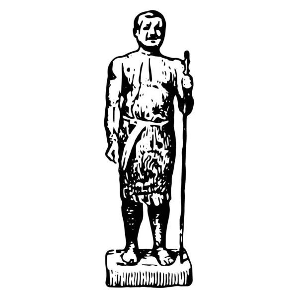スティックを保持している古代エジプトの男のヴィンテージ彫刻スタイルのベクトルイラスト — ストックベクタ
