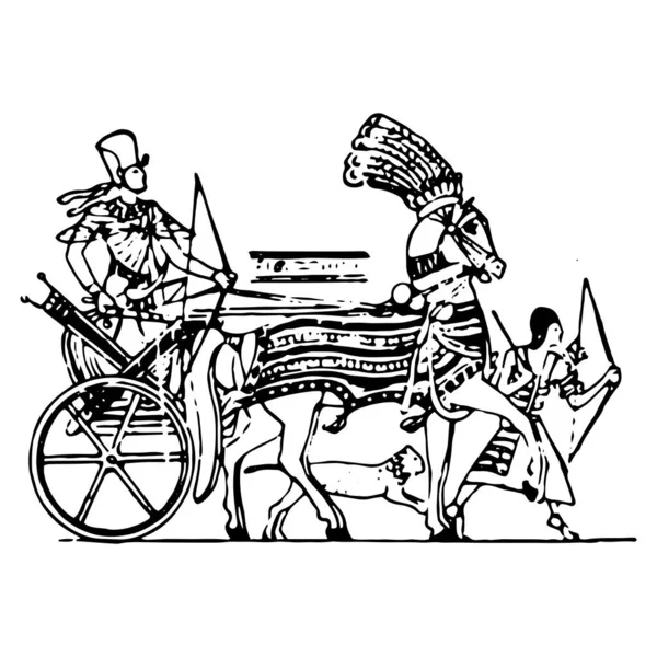 Mısırlı Bir Savaş Arabasının Klasik Oyma Stili Vektör Çizimi — Stok Vektör