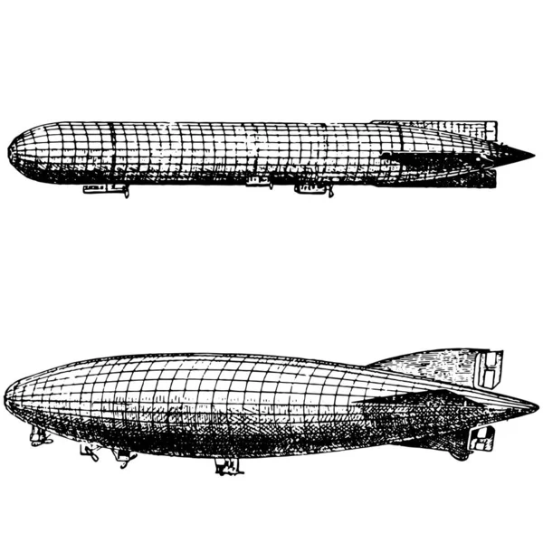 Vintage Engraving Style Vector Illustration Airship Dirigible Aircraft — Stock Vector