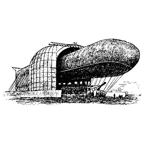 Vintage Gravura Estilo Vetor Ilustração Dirigível Airship Aeronaves — Vetor de Stock