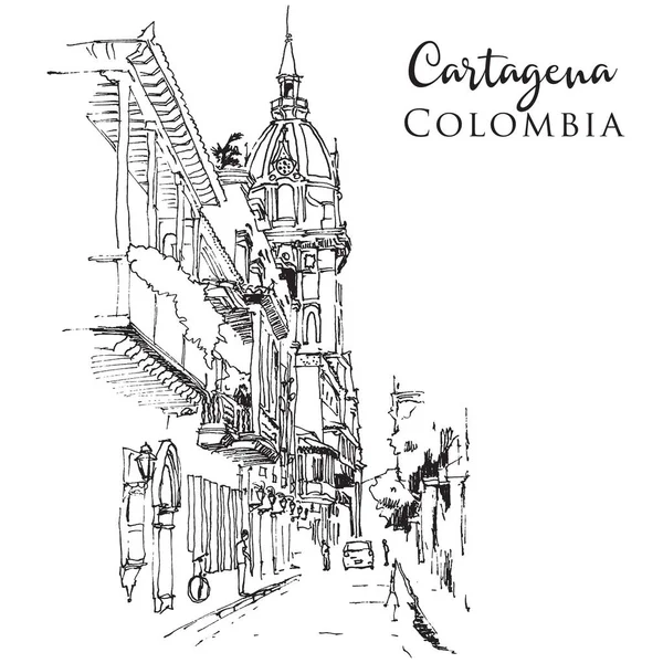 Drawing Sketch Illustration Cartagena Colombia — 스톡 벡터