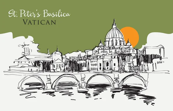 Drawing Sketch Illustration Peters Basilica Vatican City — 스톡 벡터