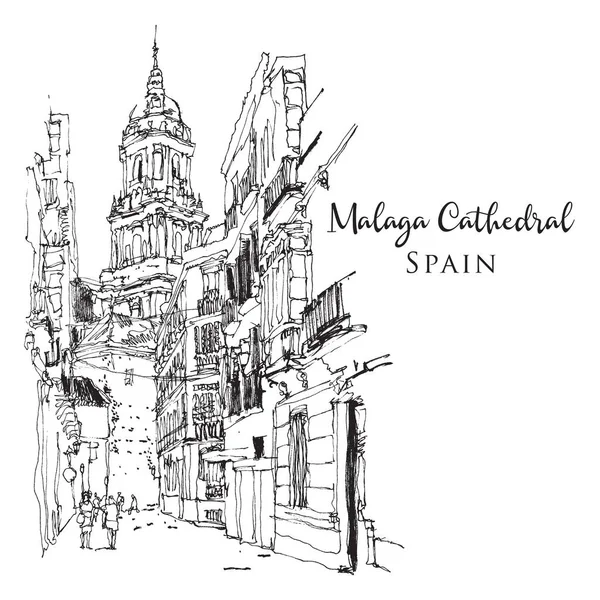 Tekening Illustratie Van Catedral Encarnacion Malaga Spanje — Stockvector